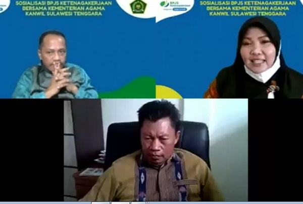 Sosialisasi Program Jaminan Sosial Ketenagakerjaan kepada seluruh guru madrasah yang berstatus Non ASN se Sultra, dilakukan secara virtual